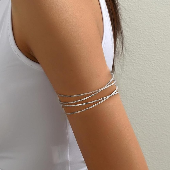 Women’s Silver Adjustable Upper Arm Cuff or Wrist Bracelet Double Twisted - Picture 6 of 6